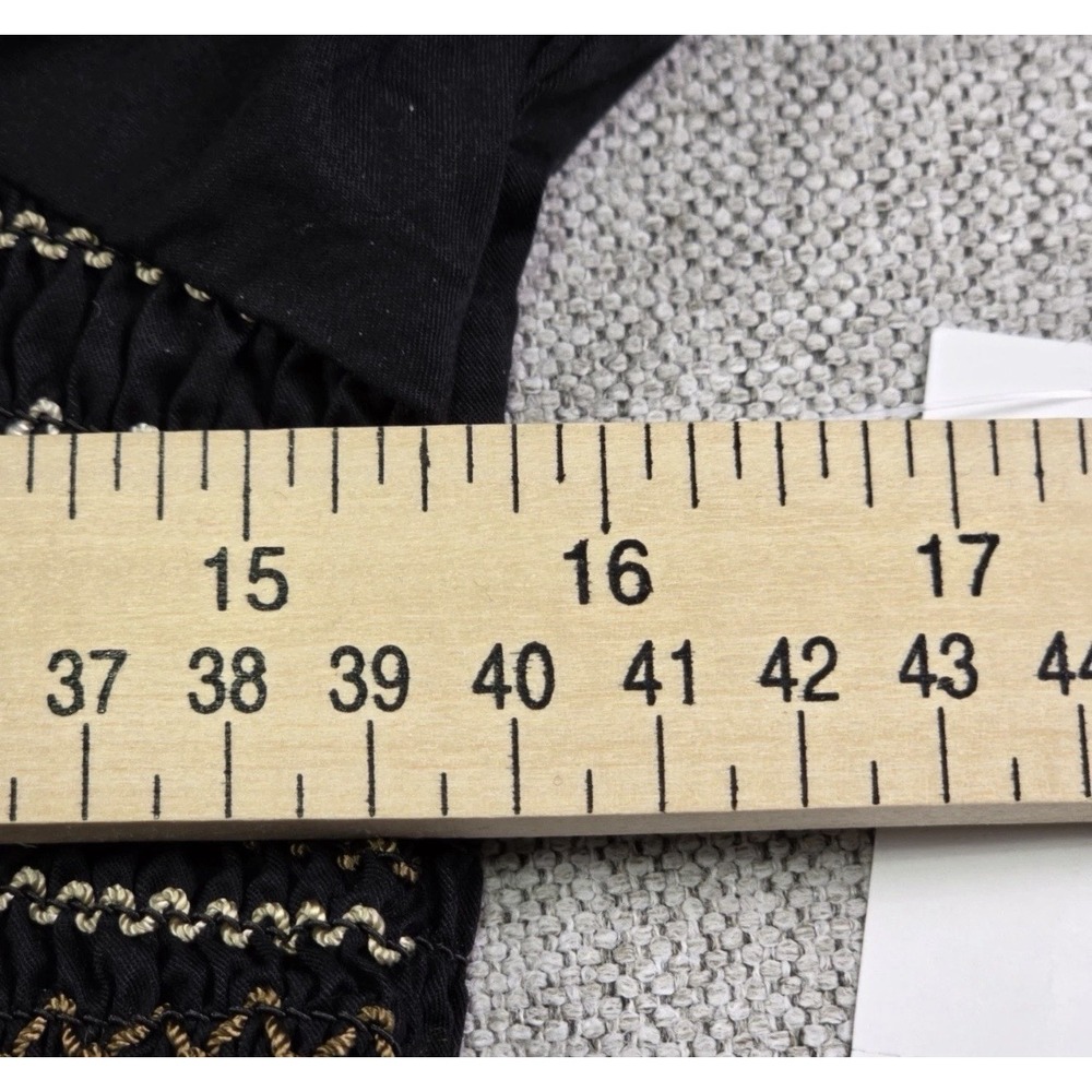Milkmaid Black Maxi Dress L Smocked Embroidered Cottagecore Peasant Puff Sleeve - Picture 15 of 16